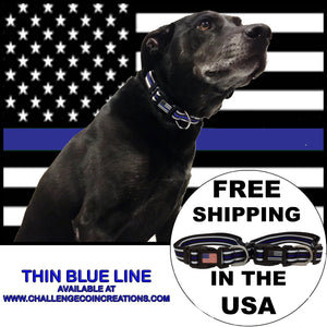 Thin Blue Line Dog Collar Back the Blue Police FBI CBP Air Force Sheriff Officer K9 Canine - www.ChallengeCoinCreations.com