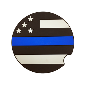 Set of 2 Thin Blue Line Police American Flag Silicone Car Coaster CBP FBI Sheriff CARC-001 - www.ChallengeCoinCreations.com