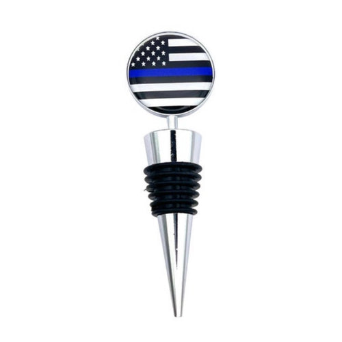 Thin Blue Line American Flag Wine Bottle Stopper Police Challenge Coin AA-012