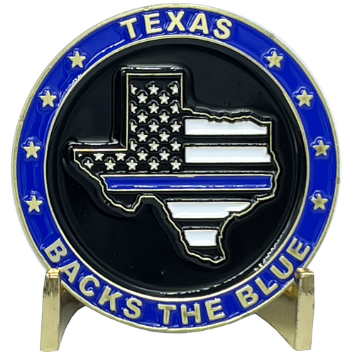 Texas BACKS THE BLUE Thin Blue Line Police Challenge Coin with free matching State Flag pin back the blue Sheriff trooper BL3-005 - www.ChallengeCoinCreations.com