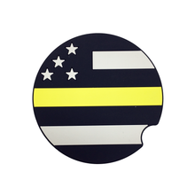 Load image into Gallery viewer, Set of 2 Thin Gold Line Dispatcher American Flag Silicone Car Coaster Emergency Services - www.ChallengeCoinCreations.com