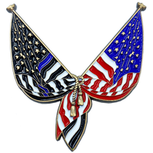 Load image into Gallery viewer, Thin Blue Line U.S. American Police Flag Pin with 2 pin posts and deluxe pin clasps CL-QQ - www.ChallengeCoinCreations.com