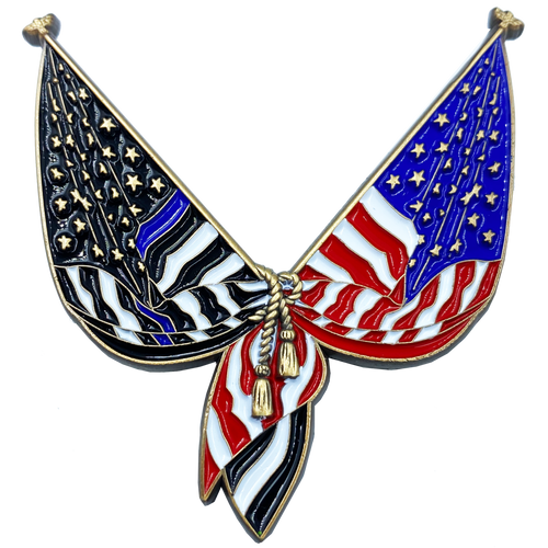 Thin Blue Line U.S. American Police Flag Pin with 2 pin posts and deluxe pin clasps CL-QQ - www.ChallengeCoinCreations.com