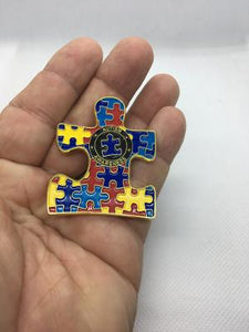 Autism Puzzle Piece Pin with dual pin posts and deluxe pin clasps (2 inch) EE-019 - www.ChallengeCoinCreations.com