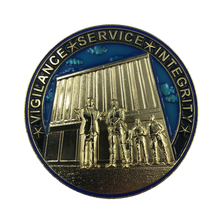 Load image into Gallery viewer, Thin Blue Line Trump MAGA at The Wall CBP Challenge Coin J-016 - www.ChallengeCoinCreations.com