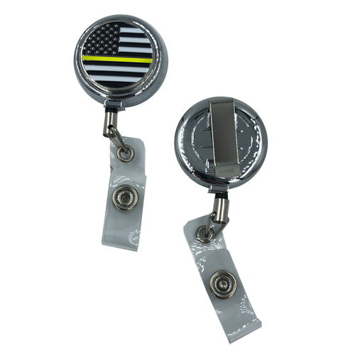 Thin Gold Line 911 Emergency Dispatcher Metal ID Reel retractable ID Card Holder yellow CL3-20  ID-009 - www.ChallengeCoinCreations.com