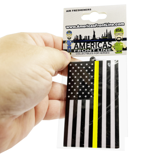 Thin Gold Line Police 911 Emergency Dispatcher Flag Air Freshener Car Home Office Yellow Truck Driver DL13-014