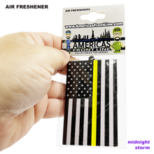 Load image into Gallery viewer, Thin Gold Line Police 911 Emergency Dispatcher Flag Air Freshener Car Home Office Yellow Truck Driver DL13-014