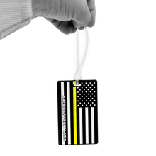 Load image into Gallery viewer, Thin Gold Line American Flag Yellow Luggage ID Tag Police 911 Emergency Dispatcher for suitcase Truck Driver Trucker EL9-014A LKC-96 LKC-96