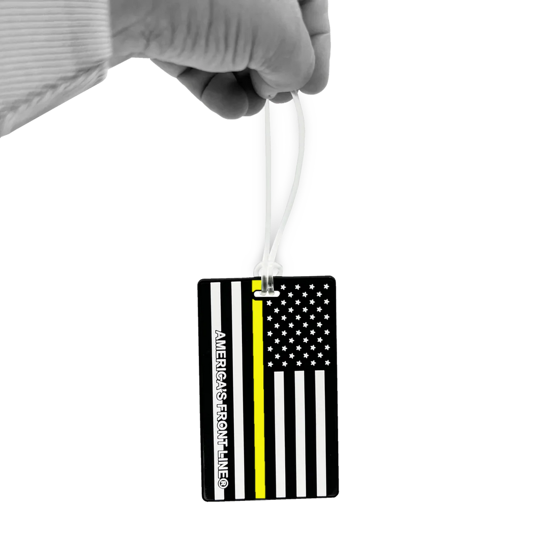 Thin Gold Line American Flag Yellow Luggage ID Tag Police 911 Emergency Dispatcher for suitcase Truck Driver Trucker EL9-014A LKC-96 LKC-96