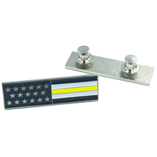 Load image into Gallery viewer, Thin Gold Line U.S. Flag Commendation Bar Pin Yellow 911 Emergency Dispatcher Trucker Tow Truck Security CL-KK P-163A